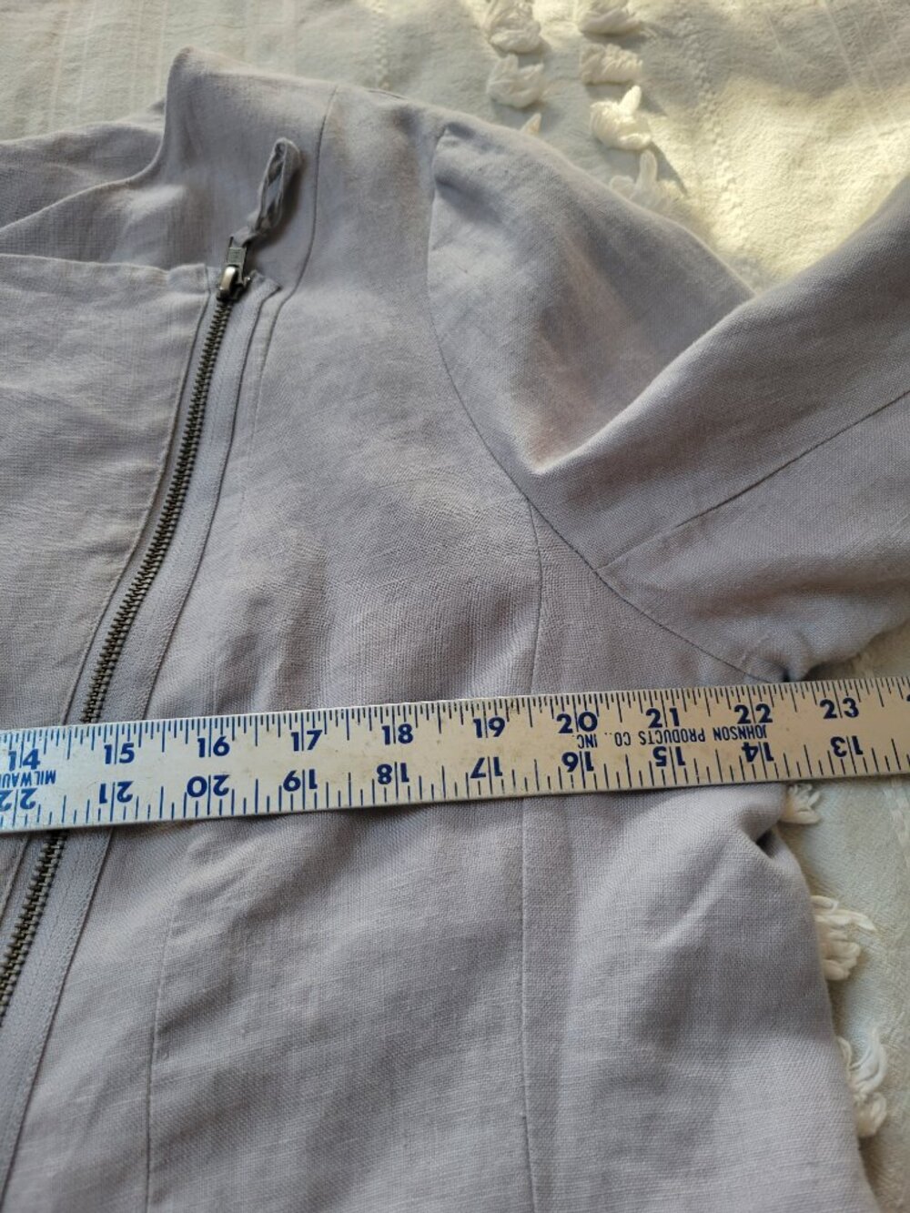 East Linen Moto Style Jacket Collarless Asymmetric Zip Women's UK 18 Plus Size - Picture 5 of 10